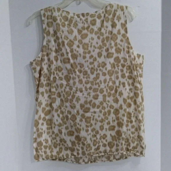 *EUC* Ann Taylor LOFT Cotton Sheer Tan & White Leopard Print Sleeveless Blouse - Picture 2 of 7